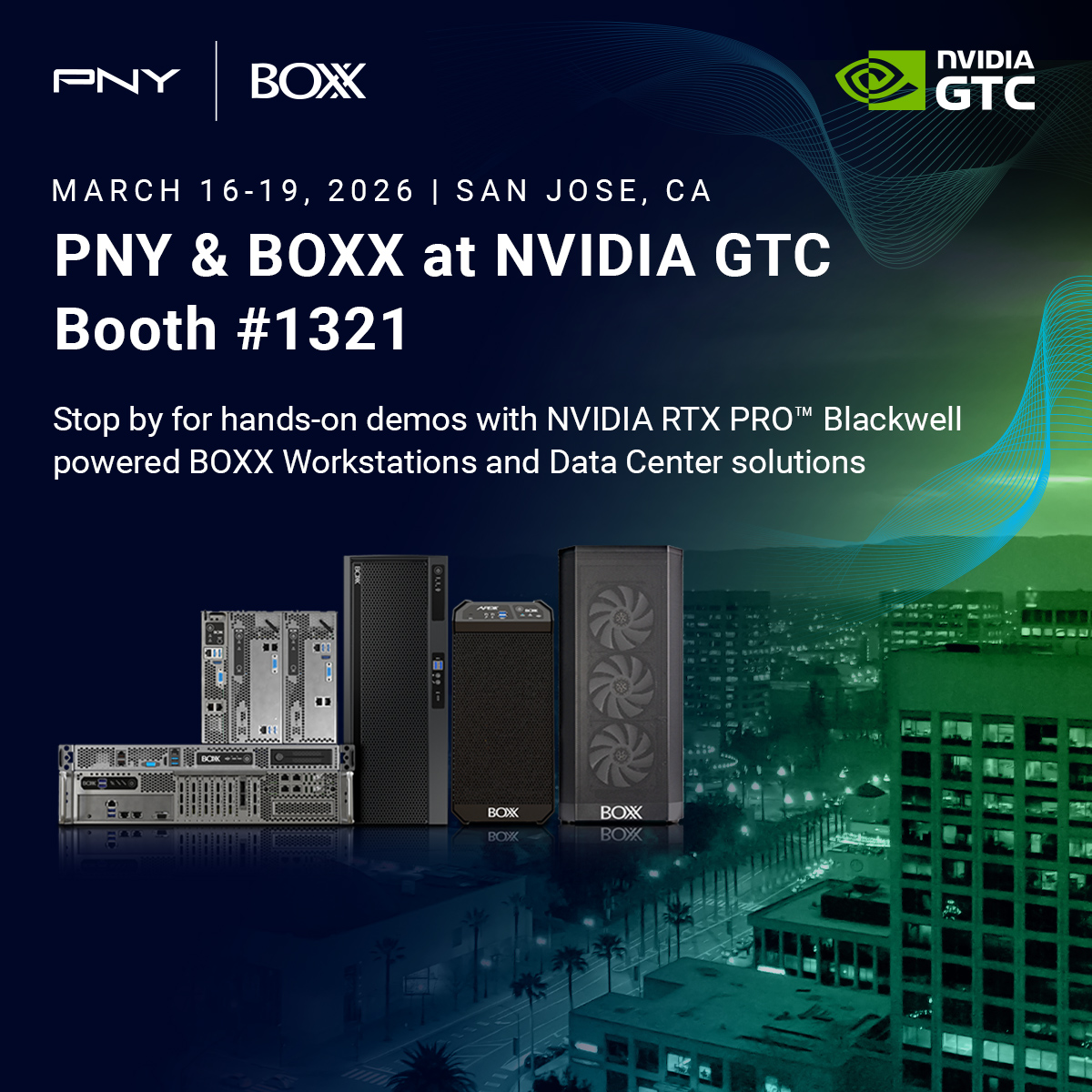 PNY_Pro's tweet photo. PNY is proud to partner with @BoxxTech at the upcoming @NVIDIAGTC.

Together, we’ll be showcasing the latest NVIDIA RTX PRO Blackwell workstations, NVIDIA Data Center Solutions, and NVIDIA DGX Spark through hands‑on demos and live showcases on the show floor.

Register now and be sure to visit us at Booth #1321 to learn more about this ongoing partnership and the solutions powering professional workflows: https://t.co/UDQlsnyeTh

Learn more about our partner: https://t.co/CxGi87w2Kq

#PNY #PNYPRO #NVIDIAGTC #BOXX
