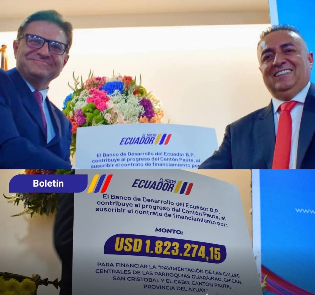 🚧 BAJO EL LIDERAZGO DEL ALCALDE RAÚL DELGADO, USD 1,8 MILLONES BENEFICIARÁN A 18.000 PAUTEÑOS, con el Asfalto de las calles centrales de Guarainag, Chicán, San Cristóbal y El Cabo serán asfaltadas con una inversión de USD 1.823.274,15