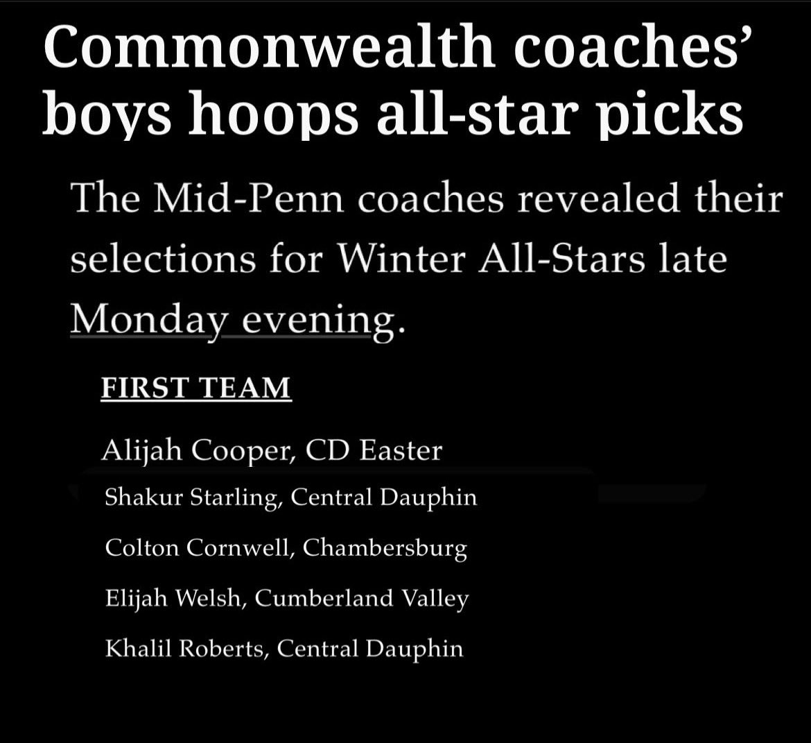Khalilroberts10's tweet photo. Blessed to receive First team all commonwealth!! #CDBOYSHOOPS https://t.co/Q2jkrJh531