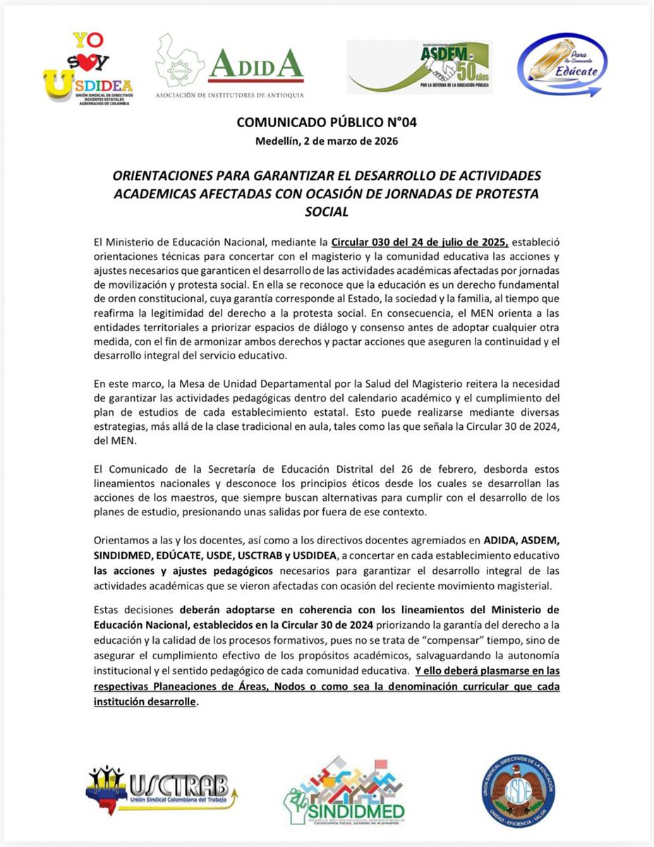 Asociación Sindical de Educadores de Medellín tweet media