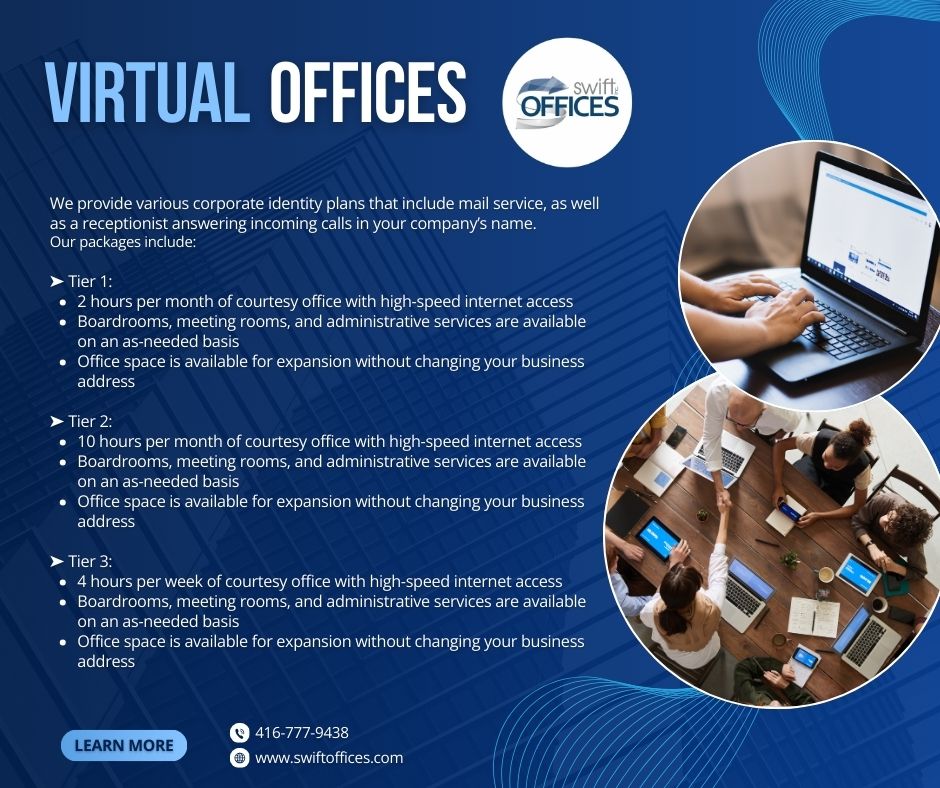 SwiftOffices's tweet photo. Not only do we provide office spaces, but we also offer virtual offices and plans that are good for your business.

☏ (416)-777-9438
✉ sandy@swiftoffices.com

#SwiftOffices #CoworkingSpace #OfficeLeasing #OfficeSpace #SharedOffice #OfficeSpaceForRent   #OfficeSuite #Toronto https://t.co/p6hU9xW8RK