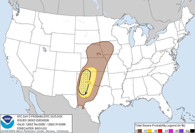 We have a slight risk of severe weather Thursday Afternoon and evening ...