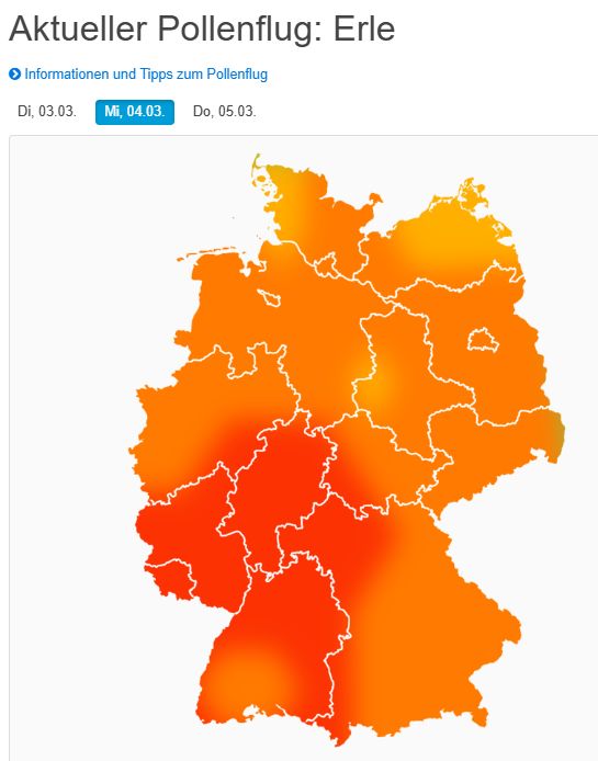 WetterKontor's tweet photo. Auch morgen mäßiger bis starker Flug von Hasel- und Erlenpollen: https://t.co/eOJFoFtAEK
#Biowetter #Pollenflug #Hasel #Erle https://t.co/flx1grfdtM