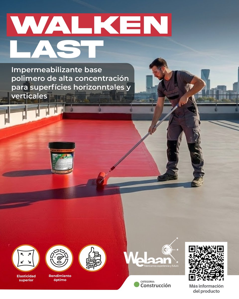 Welaan's tweet photo. 💧 ¿Filtraciones en terrazas o cubiertas?
 La solución es WALKEN LAST de Welaan:
 ✔️ Impermeable y estanco
 ✔️ Resistente a rayos UV
 ✔️ Se adhiere incluso sobre zinc
 ✨ Superficies seguras y renovadas.
👉 Más en https://t.co/e1nXEWFf2I
#WalkenLast #SolucionesWelaan https://t.co/ZnJLgkxaF2