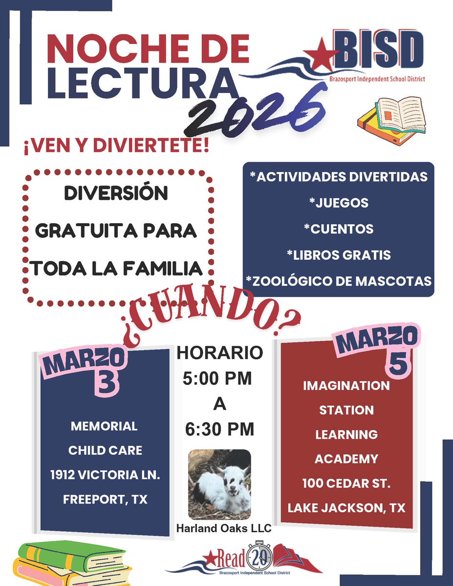 BrazosportISD's tweet photo. Tonight is our first of two Literacy Nights! Hope to see you there!!
5-6:30 PM at Memorial Child Care in Freeport #BISDLiteracyNight #BISDFamily #ReadersAreLeaders https://t.co/quNm2Ic9xl