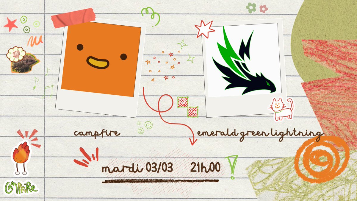 campfireow's tweet photo. CAMPFIRE 🏕️VS EMERALD GREEN LIGHTNING ⚡️

CE SOIR (03/03) - 21H

Pour déterminer qui dominera la poule A, foudre et feu vont croiser le fer ⚔️
Match d'envergure en approche ! 🔥

Casté en direct par @Swaiizzz sur sa chaine Twitch, et diffusé sur celles de Kayberh et Ten__ow 🎥 https://t.co/zhy89zhgLu
