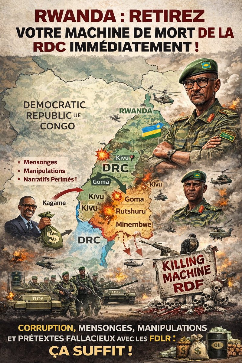 TheoMpoze's tweet image. 📢📢 Les autorités rwandaises, à l’instar de @Onduhungirehe devraient arrêter de continuer à embourber les gens avec leur prétexte fallacieux "FDLR", et RETIRER leur #KillingMachine #RDF de la #RDC IMMÉDIATEMENT. 

🚨⛓️‍💥 Leurs Mensonges, Manipulations et Narratifs sont