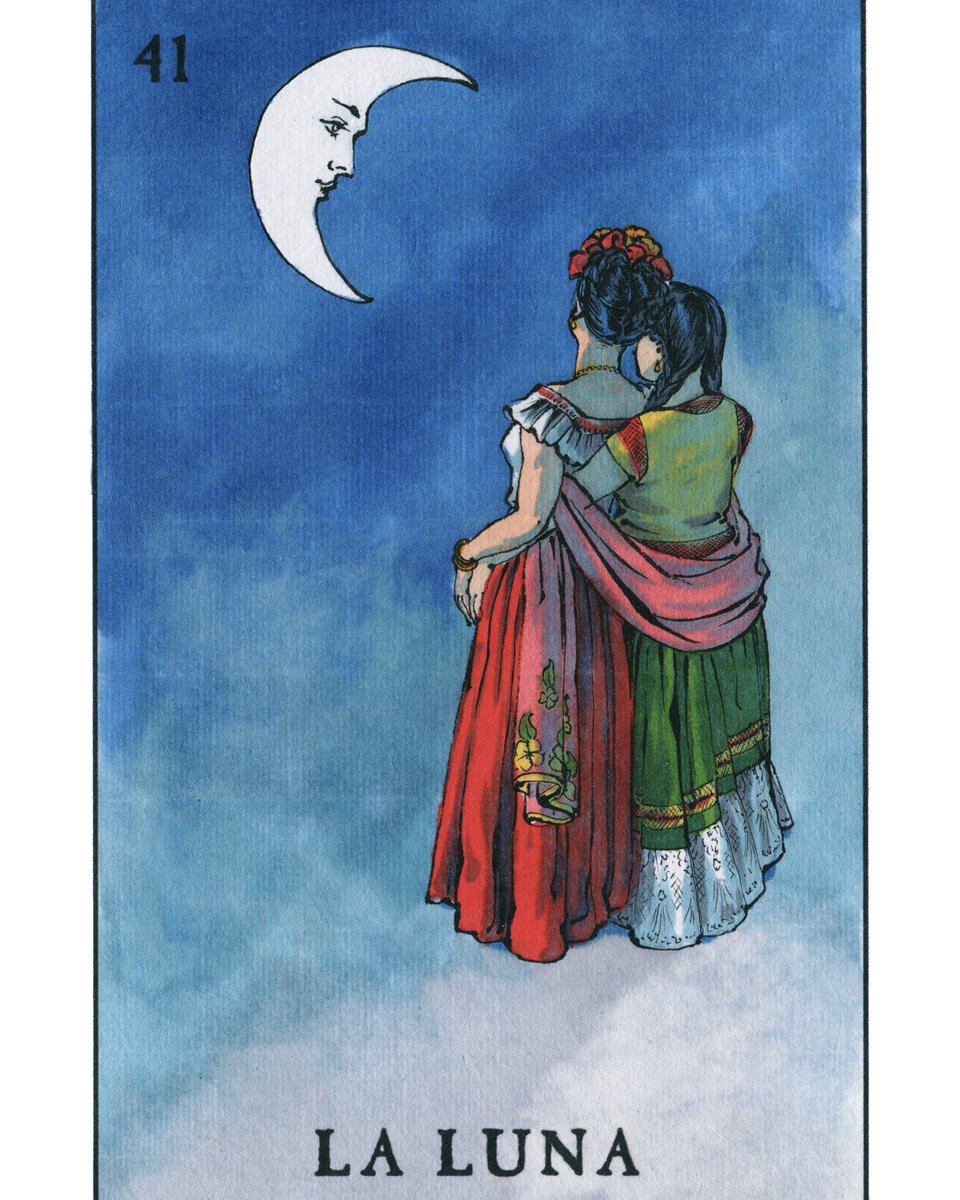 The moon watches. Love answers.

La Luna — from my ongoing Queer Lotería project — shows two women in traditional Mexican dress beneath the night sky, bound by devotion and quiet recognition. I continue to explore how archetype and popular imagery can hold living queer presence