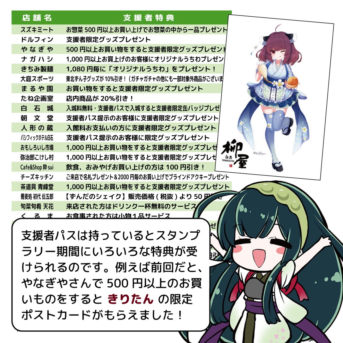 第16回 #ずん子スタンプラリー に参加を予定されている方は白石（4614