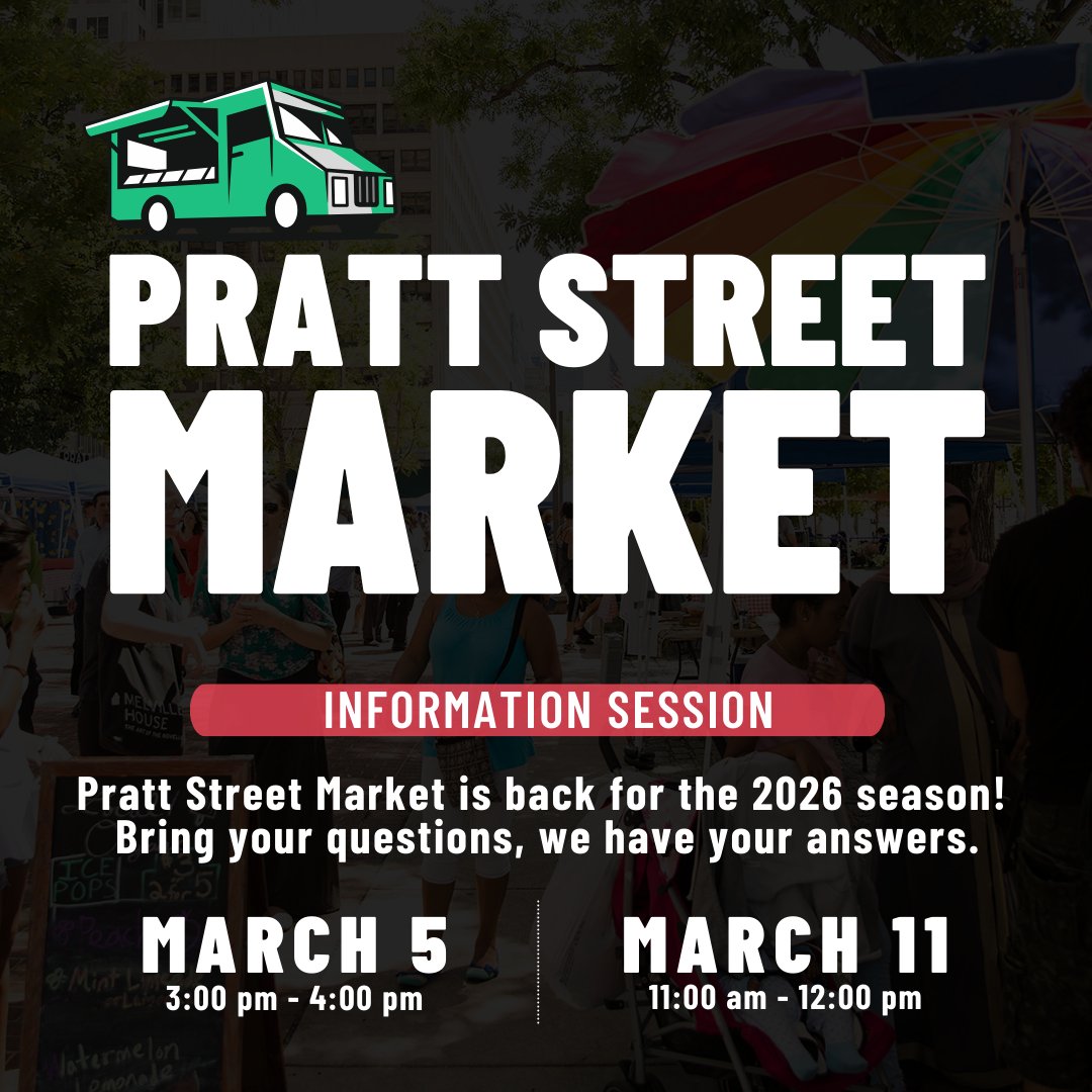 DowntownBalt's tweet photo. The 2026 Pratt Street Market season is almost here — and we’d love for you to be part of it. 🌟

Join us at one of our Vendor Info Sessions on March 5 or March 11 to learn everything you need to know before applications open on March 9. 

https://t.co/MHEsyN3Zcv https://t.co/AEq5b88S9U