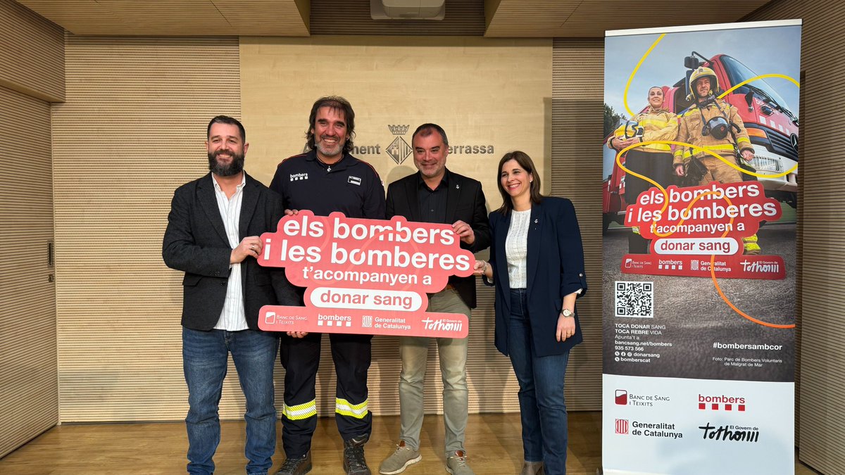ajterrassa's tweet photo. 🔥 💪El 14 de març els Bombers i les Bomberes t’acompanyen a #donarsang a #Terrassa!
Presentació avui d'aqueta campanya de donació de sang. 
@donarsang, @bomberscat i entitats en una jornada festiva amb l'objectiu d'aconseguir 200 donacions
https://t.co/8pUBsEyJ3B
#BombersAmbCor https://t.co/U4U4SmI5h0