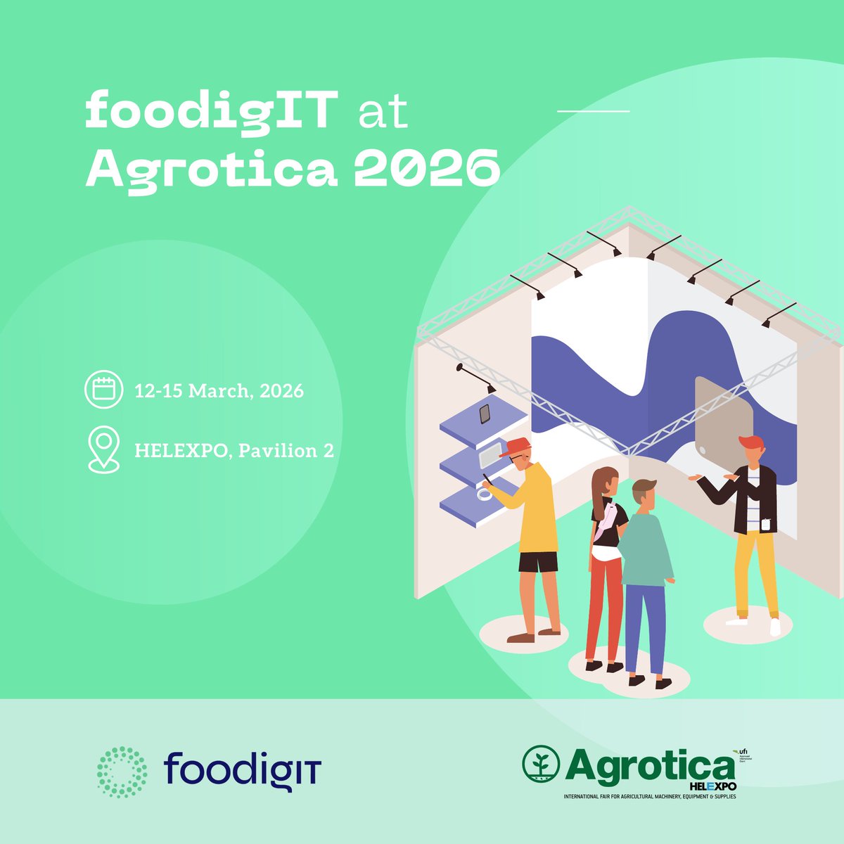 foodigIT_Centre's tweet photo. #foodigIT at #AgroticaExpo2026 (12–15 March 2026)!
📍 Visit us at Pavilion 2
On 14 March, our team member Agapi Doulgeraki participates in: “Digital tools and challenges in Agricultural Science &amp; Agri-Food”
🕝 14:30–16:00
📍 Hall A, C.C. “Nikolaos Germanos”
See you there! https://t.co/JHEJ0sE0ME
