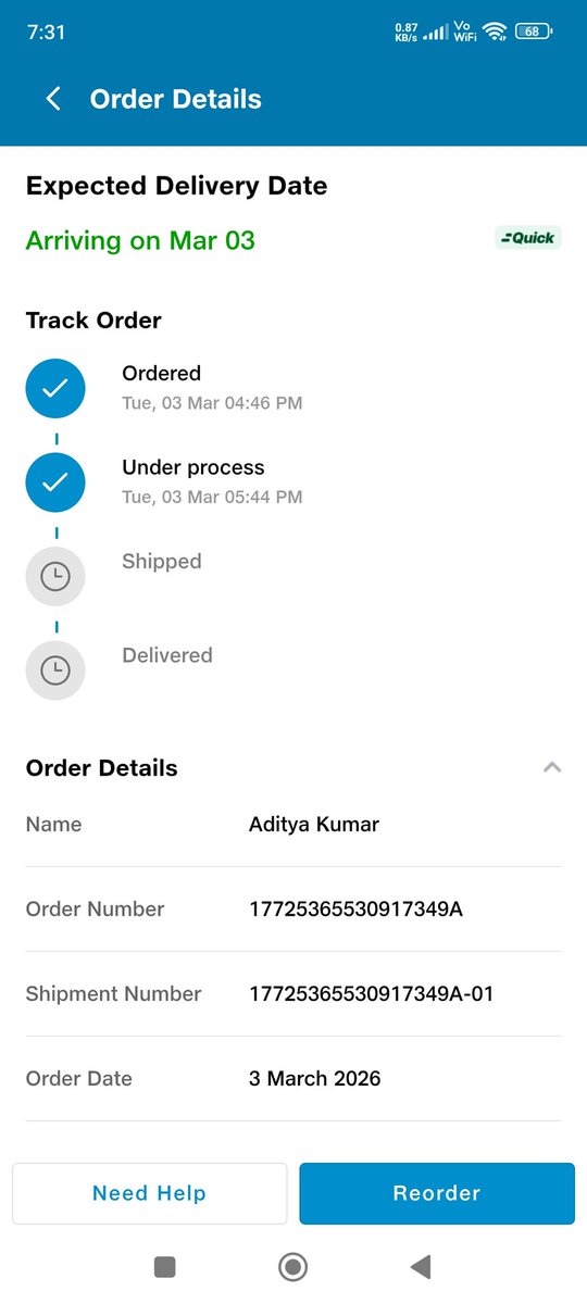 coding_to_build's tweet photo. @JioMart @reliancejio
What is the meaning of Quick when order has no update yet. Also when order is pre paid just trying to block customer. Using First and Last time jio mart. https://t.co/qDNXmCMSYY