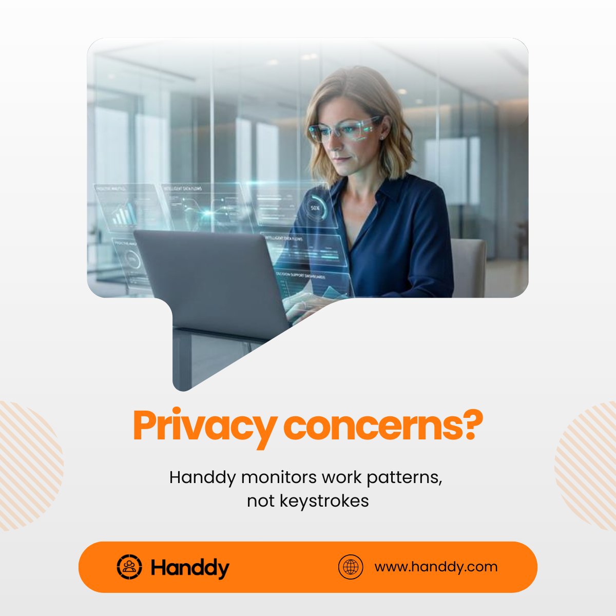 HanddySoftware's tweet photo. Effective monitoring ≠ invasive surveillance 👀❌

Handdy tracks work patterns &amp; productivity metrics 📊 — no keystroke logging ⌨️🚫, no intrusive tracking.

Build trust 🤝 while keeping the visibility you need to support your team’s success 🚀

https://t.co/f58dE405iG https://t.co/MaAJ02m1ma