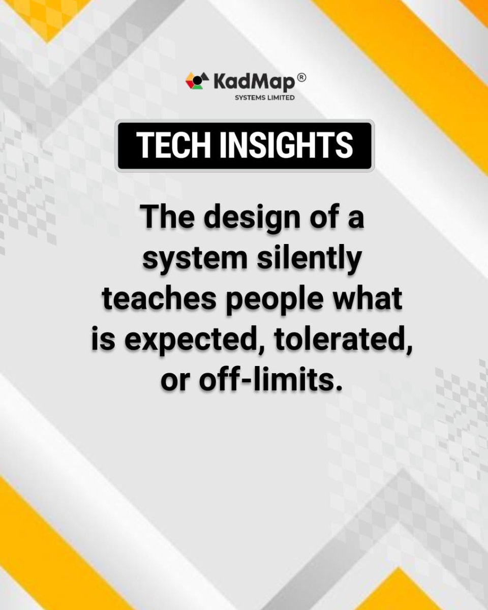 KadMap's tweet photo. The design of a system silently teaches people what is expected, tolerated, or off-limits, not through policy or training, but through what moves easily and what does not. 

#DigitalInfrastructure #Systemsthinking #EnterpriseOperations #TechInsighttuesday #organizationalbehaviour