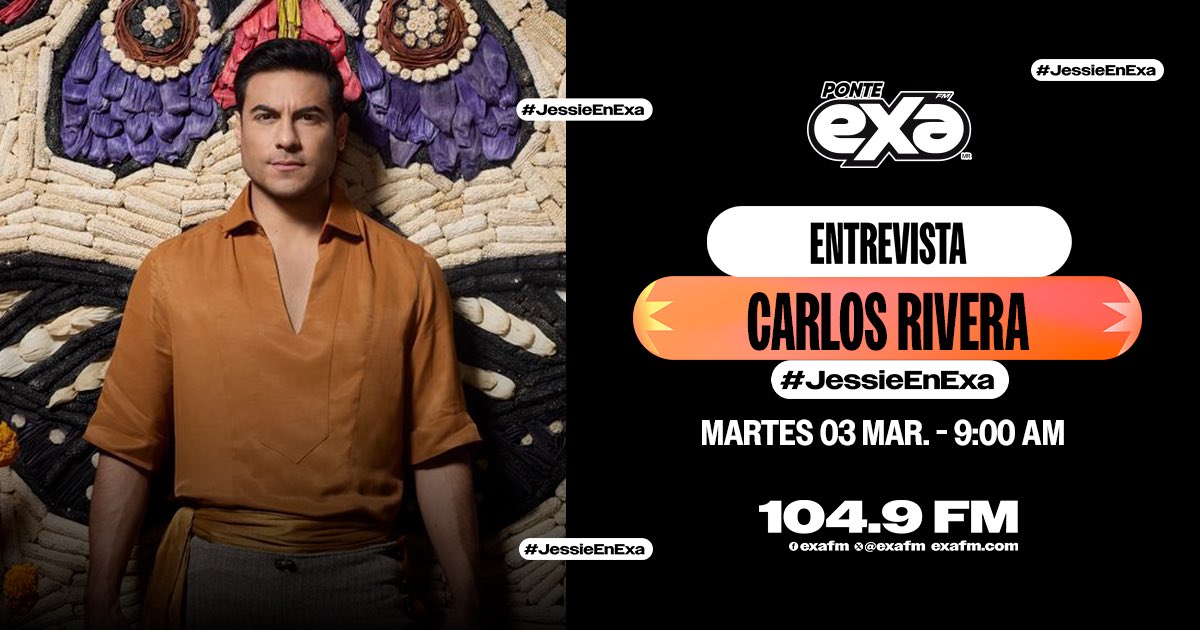 Esta mañana, la cabina de #JessieEnExa recibe a un invitado de primer nivel… <a href="/_CarlosRivera/">Carlos Rivera</a> 🙌✨🎶
Sintonízanos por el 104.9 fm con <a href="/jessiecervantes/">Jessie Cervantes</a>