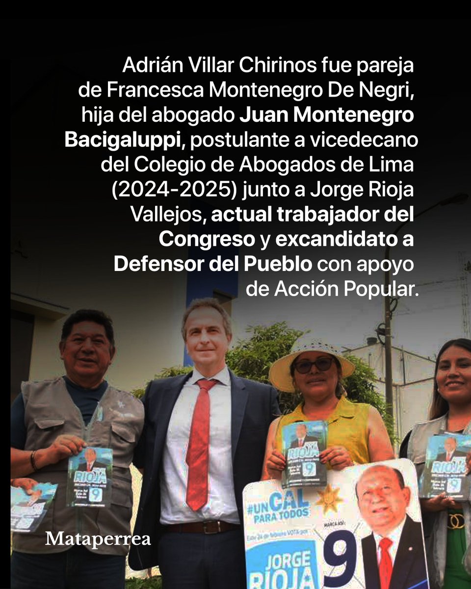 El exsuegro de Adrián Villar Chirinos postuló a vicedecano del CAL junto a Jorge Rioja Vallejos, quien actualmente trabaja en el Congreso y que antes postuló al cargo de Defensor del Pueblo.
