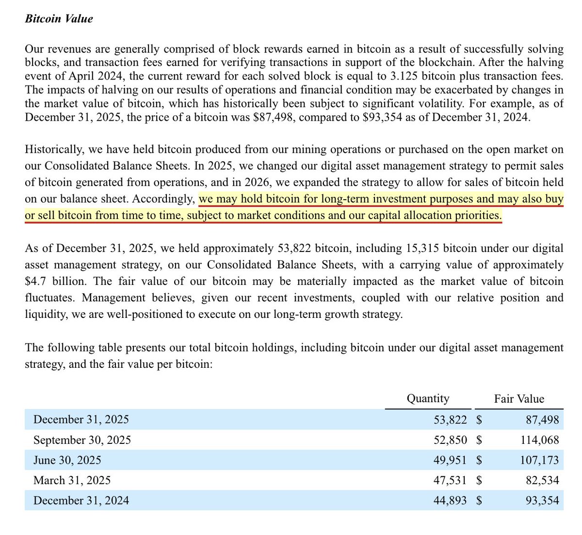 CK_Cryptoklepto's tweet photo. $MARA 10K disclosure:

"we may hold bitcoin for long-term investment purposes and may also buy or sell bitcoin from time to time, subject to market conditions and our capital allocation priorities"

So MARA may HOLD, BUY or SELL bitcoin in 2026

Does this match the FUD headlines? https://t.co/a9S1fSwTV3
