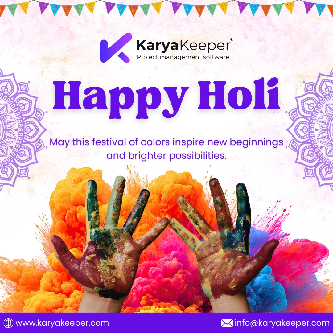 KaryaKeeper's tweet photo. May this festival of colors inspire new beginnings and brighter possibilities ahead. 🌈✨

Wishing you a joyful and prosperous Holi from all of us at @KaryaKeeper .

#HappyHoli #KaryaKeeper #FestivalOfColors #NewBeginnings https://t.co/1AsNsvwxhw