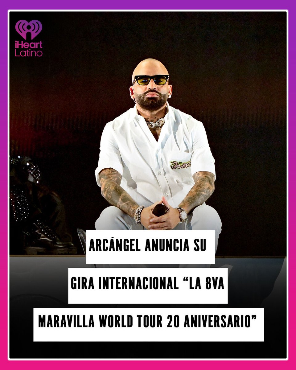 Arcángel anunció las fechas de su La 8va Maravilla World Tour 20 Aniversario, una gira que iniciará el 13 de mayo de 2026 en el Sant Jordi Club de Barcelona y que recorrerá 12 países y 18 ciudades hasta finalizar el 26 de septiembre en San José, Costa Rica.