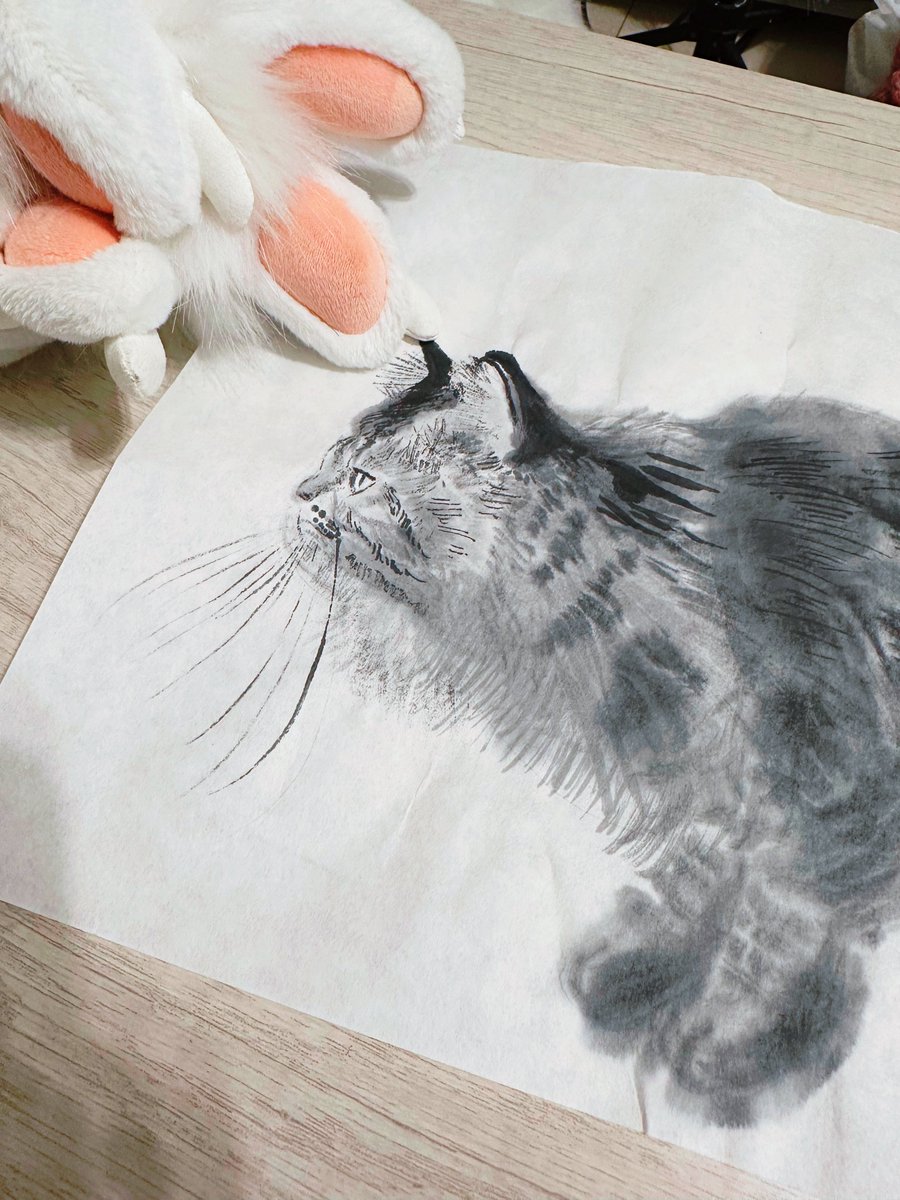誕生日プレゼントで絵をもらったよ（6ヶ月遅れ） 水墨画の猫ちゃん