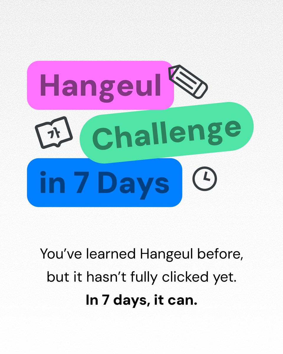 ttmik's tweet photo. You can read Hangeul… but does it feel fully “set”?
Sometimes all it takes is 7 focused days to organize what you already know.
Ready to make it click?
👉 https://t.co/db8zDfQSVe

#TTMIK #HangeulChallenge #LearnHangeul #LearnKorean #KoreanStudy https://t.co/CXgfDk2Cu2