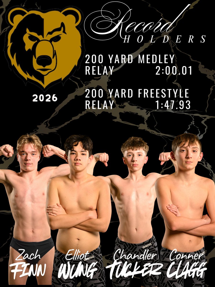 SMSGBAthletics's tweet photo. Congratulations to our 200 yd Medley Relay and 200 yd Freestyle Relay team of Connor Clagg, Zach Finn, Chandler Tucker, and Elliot Wung on setting two new school records this season. Great Job Fellas! https://t.co/6z68fiLdtE
