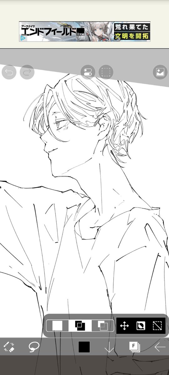 最近は髪の毛を黒で描いて
色反転で白にして
縁取りフィルターかけて
線を足して線画にしている。 
