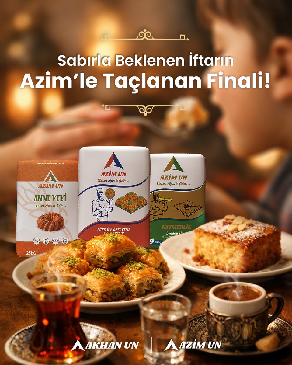 Sabırla beklenen iftarın en tatlı finali! 🌙
İftar sofralarındaki o el emeği lezzetlerin sırrı Azim Un’da saklı. 

Annelerimizin mis kokulu keki ve tam kıvamında çıtır baklavalarla bayram tadında akşamlar.
Her lokmada mutluluğu paylaşın. ✨

#Akhan