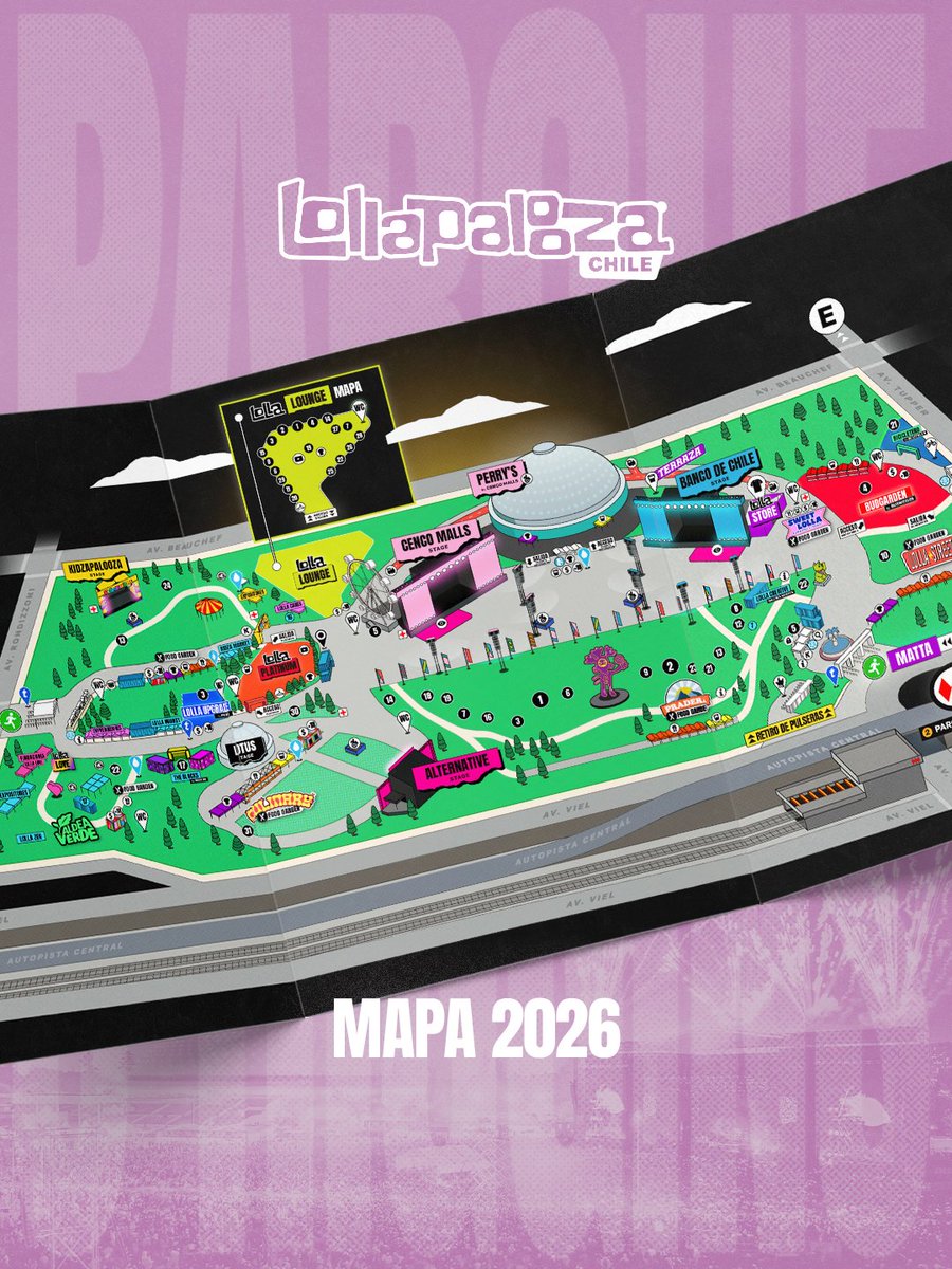 lollapaloozacl's tweet photo. 🚨 ¡EL MAPA DE #LOLLACL2026 YA ESTÁ AQUÍ!
Explora el Parque O'higgins y descubre todo lo que podrás vivir en estos próximos 3 días llenos de música, experiencia y momentos inolvidables 🎡🌈🎶
⁣
Revisa el mapa en detalle en nuestra web 
🔗 https://t.co/PkVVYwIPL6 https://t.co/S6YTJaLa7v