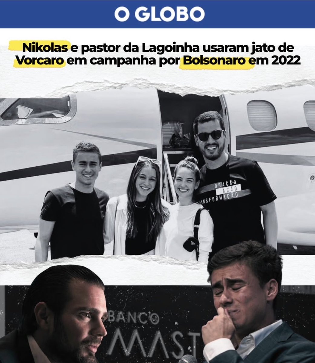 🚨Nikolas Ferreira e pastor da Lagoinha usaram jato de luxo de Daniel Vorcaro durante o segundo turno da campanha presidencial de 2022.
Estamos falando de viagens pelo Brasil em jatinho de empresário que foi preso e denunciado por fraude bilionária e lavagem de dinheiro.