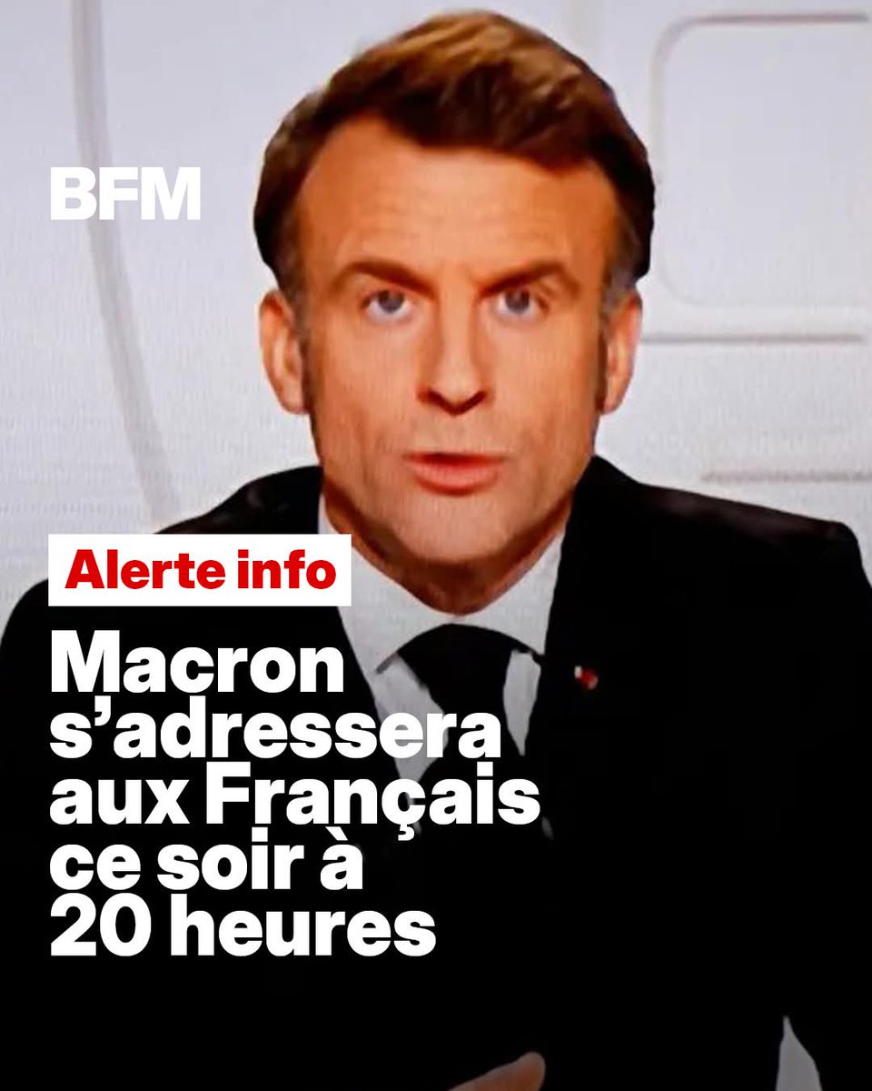 🗞️ Emmanuel Macron s’exprimera ce soir à 20h sur la situation au Moyen-Orient. 🇫🇷 (BFM)