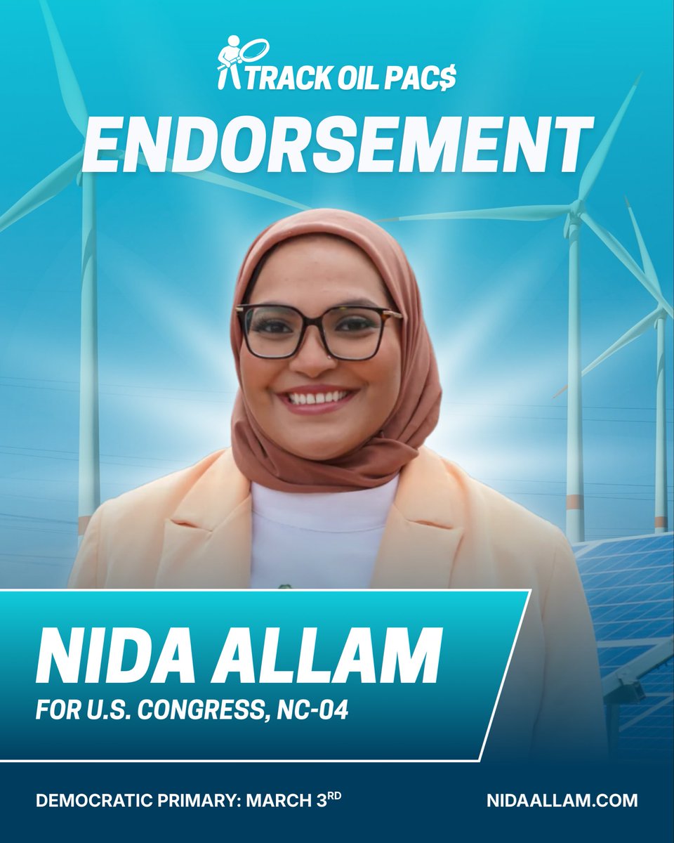 .<a href="/NidaAllam/">Nida Allam ☀️</a> rejects the fossil fuel lobby and is fighting for a Green New Deal.☀️

In Congress, she will stand up to Big Tech oligarchs, regulate the AI industry, and bring down costs for working North Carolinians.

Polls are open today from 6:30 a.m. to 7:30 p.m. 🗳️
