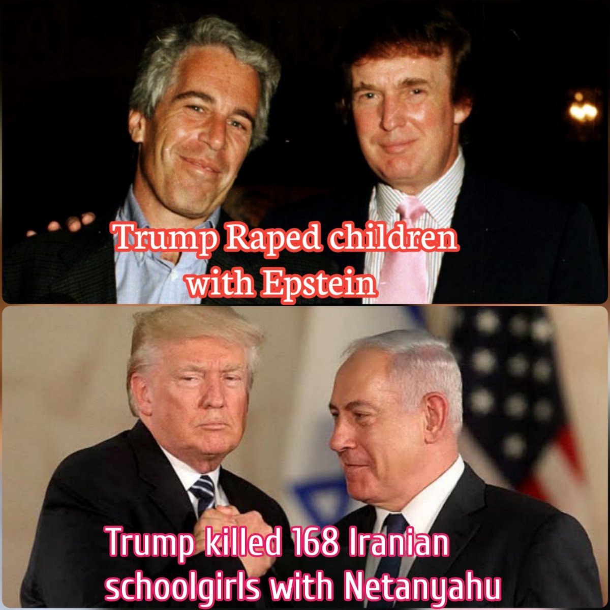 MaddyViews's tweet photo. They trafficked &amp; r@p3d kids on a luxury island.

They Bombed 168 innocent schoolgirls in Iran.

And now they want to "free" the Iranian people?

Spare us the crocodile tears. https://t.co/LLgJVF6axP