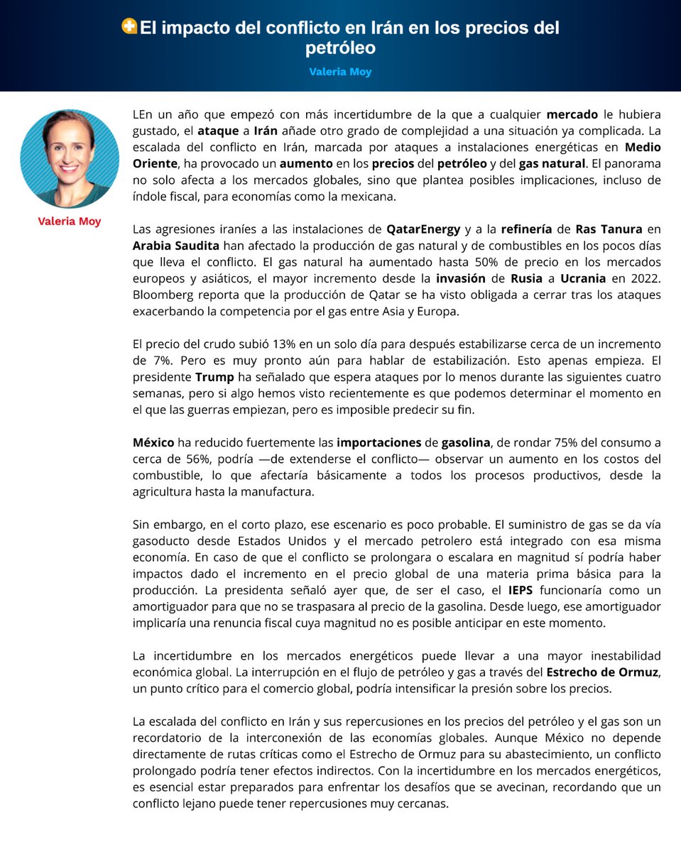 Más volatilidad, más incertidumbre, más conflictos globales que, sin duda, le pegan al precio del petróleo y del gas, y de todo lo que dependa de ello. Aquí mi columna de hoy en <a href="/El_Universal_Mx/">El Universal</a>: