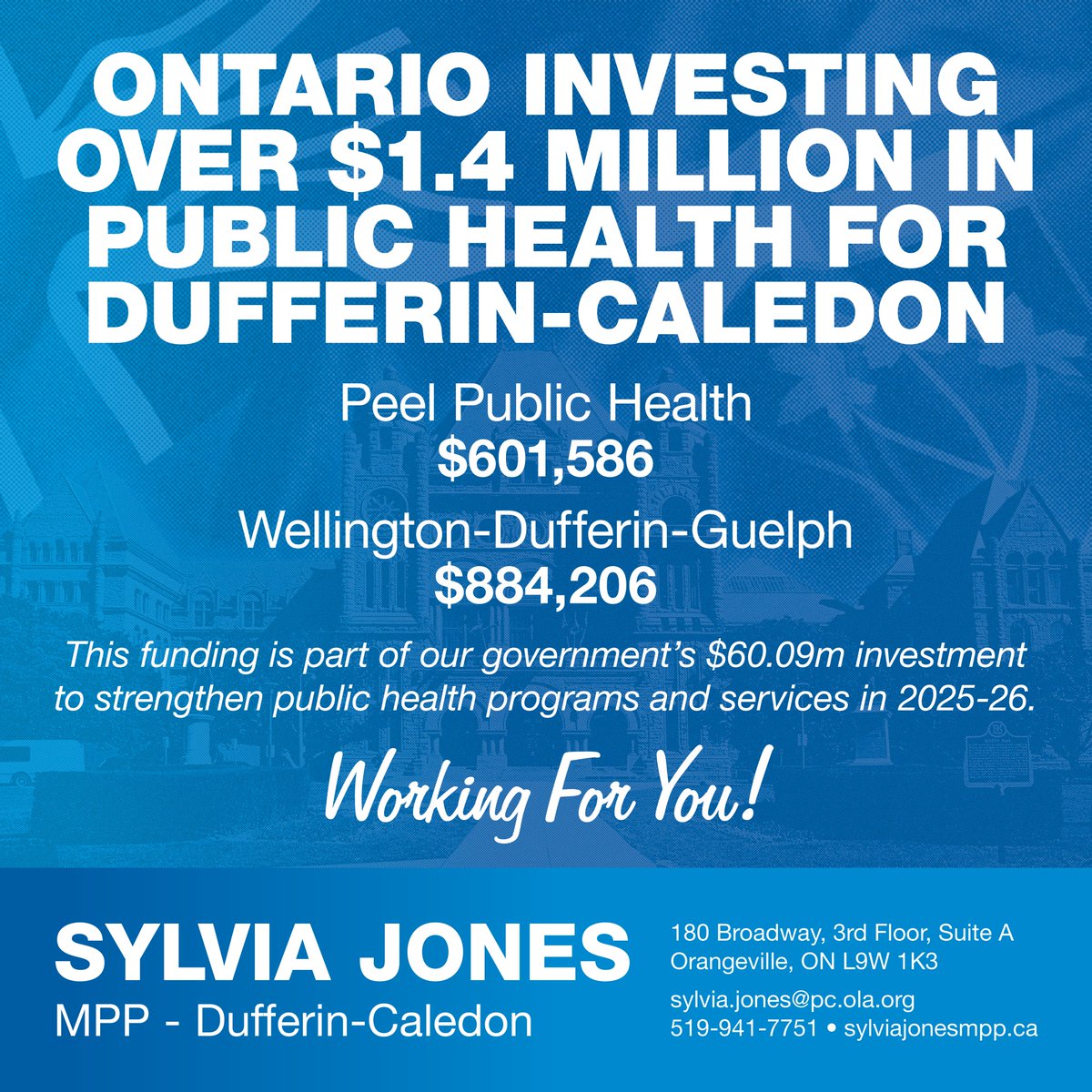 SylviaJonesMPP's tweet image. Our government is investing more than $1.4 million in Peel Public Health and Wellington-Dufferin-Guelph Public Health to ensure #Dufferin-#Caledon families can continue to access the programs and services they rely on every day.

Learn more: sylviajonesmpp.ca/ontario-invest…