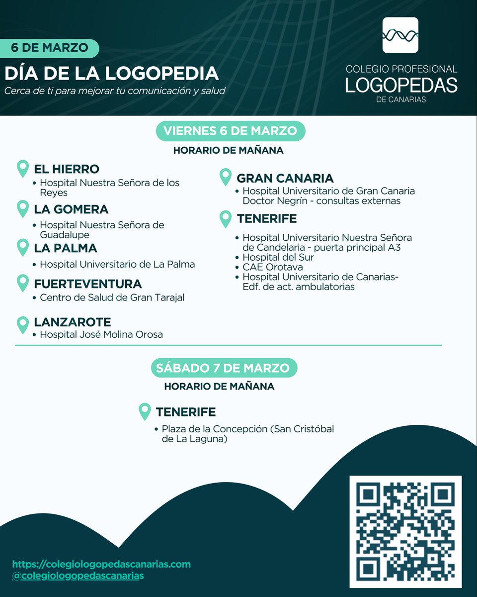 LogopedasCOLC's tweet photo. Este año celebraremos el Día Europeo de la Logopedia con mesas informativas en centros sanitarios y un acto central en La Laguna.
📆6 y 7 de marzo
❓Información, orientación y asesoramiento.
📍Cerca de ti para mejorar tu comunicación y salud
👇
#logopedascanarias #COLC https://t.co/FJcArJqX38