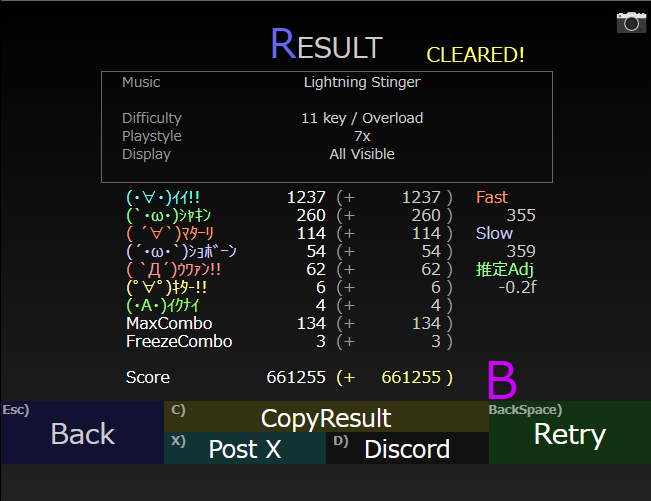 eefg_'s tweet photo. 【 #danoni #festa7_25w 】Lightning Stinger(11k-Overload) /X /Rank:B/Score:661255/Playstyle:7x/1237-260-114-54-62/6-4/134-3 https://t.co/mFV5SsnuyM 

v https://t.co/RUmcRdP1qn