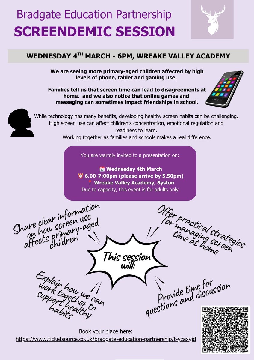 We're really looking forward to hosting this <a href="/WreakeValleyAc/">WreakeValleyAcademy</a> on Wednesday night.  There are still places available if you want to book. It is open to all parents at our Trust schools.  We will also be running the session again on 21st April at Stafford Leys Primary School.