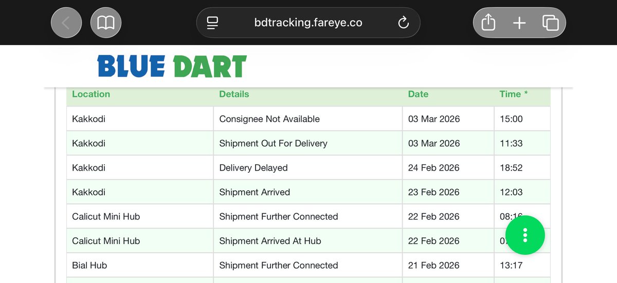 StejinD's tweet photo. @BlueDart_ @BlueDartCares 

 Pathetic service. AWB 35732965601 stuck at hub since Feb 23. Raised complaint (1620931), yet today you falsely updated "Consignee Not Available" without a single call. I was home all day. Stop lying and deliver my shipment NOW. This is unacceptable. https://t.co/ug0zNEcYPg