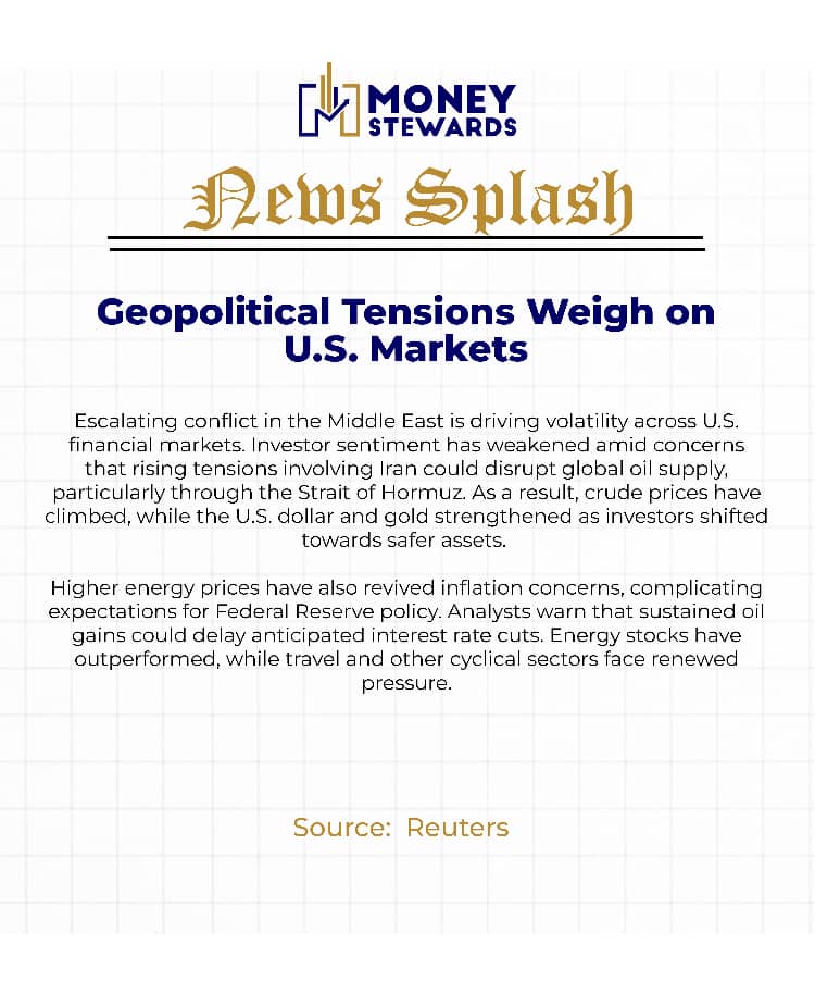 Middle East tensions are driving U.S. market volatility. 🌍 Oil prices are rising, inflation concerns are back, and Fed rate expectations are shifting. Energy stocks lead while defensive assets gain attention. 

#MarketUpdate #GlobalMarkets
#Moneystewards