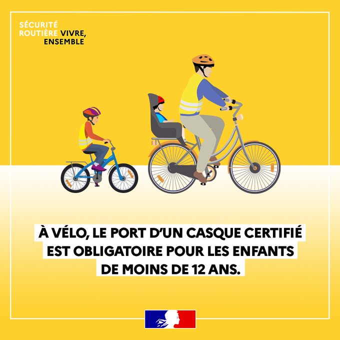 PrefAquitaine33's tweet image. #SécuritéRoutière 🚲 | À #vélo, le port du casque est obligatoire pour les enfants de moins de 12 ans. Au-delà, il est fortement recommandé.

Plus d'infos sur securite-routiere.gouv.fr/reglementation…

@RoutePlusSure
