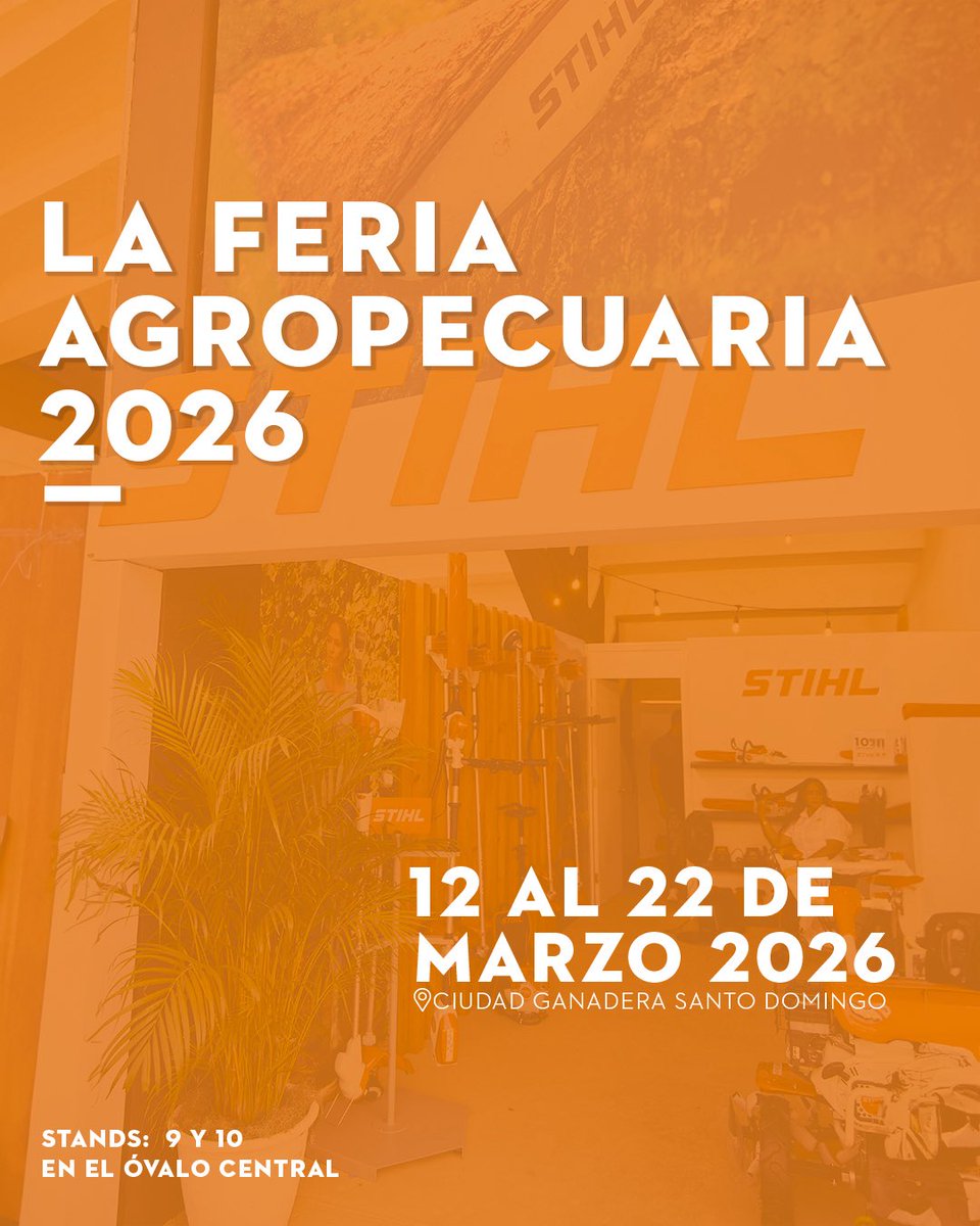stihlrd's tweet photo. Del 12 al 22 de marzo estaremos presentes en la Feria Agropecuaria 2026, uno de los encuentros más importantes del sector.

Te esperamos en los stands 9 y 10, en el Óvalo Central, para conocer de cerca nuestras soluciones profesionales para el trabajo agrícola y forestal.

Ciudad Ganadera, Santo Domingo.

@juantomasdiazi