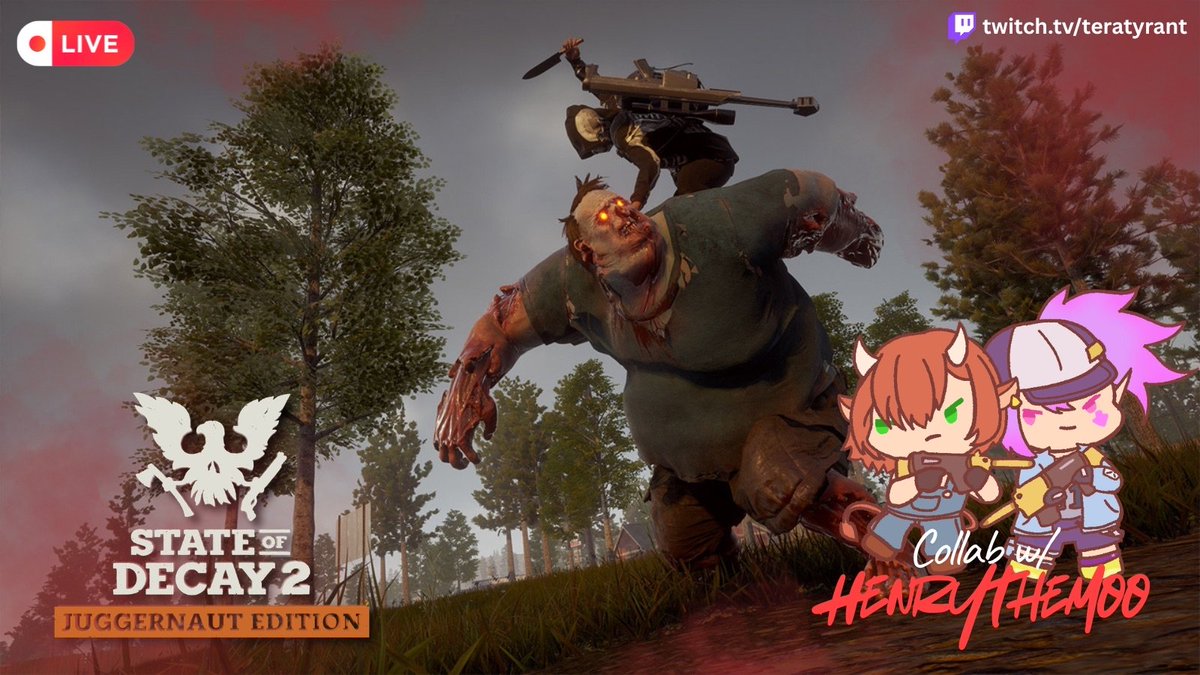 TeraGaming4's tweet photo. It's time to survive in the Heartlands with my pal @HenryTheMoo as we try to handle the challenge and not get killed!

Streaming on:
https://t.co/MNFZJOm43A
https://t.co/EBwzYYy5wS

Chibis done by @sakumochi_art 

#StateOfDecay2 #ENVtuber #collabnow https://t.co/1RiteJKY46