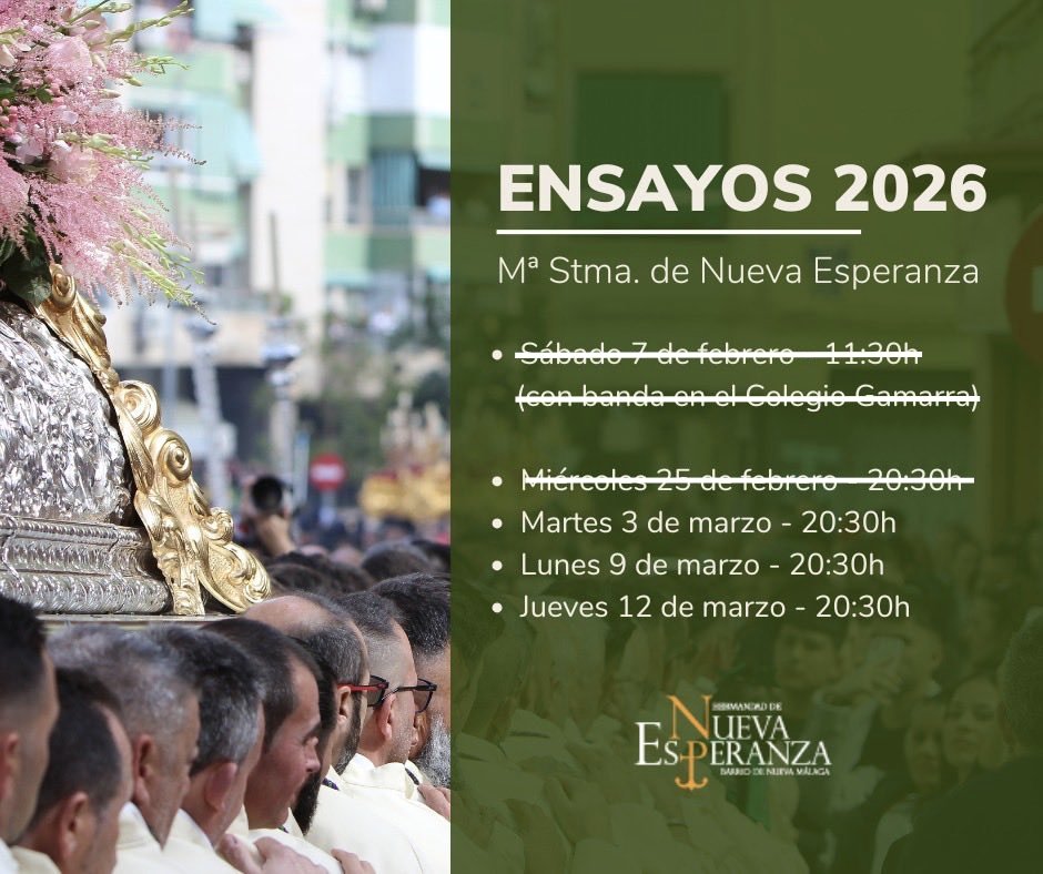 Hoy a las 20.30h, tercer ensayo para los hombres y mujeres de trono de María Santísima de Nueva Esperanza.