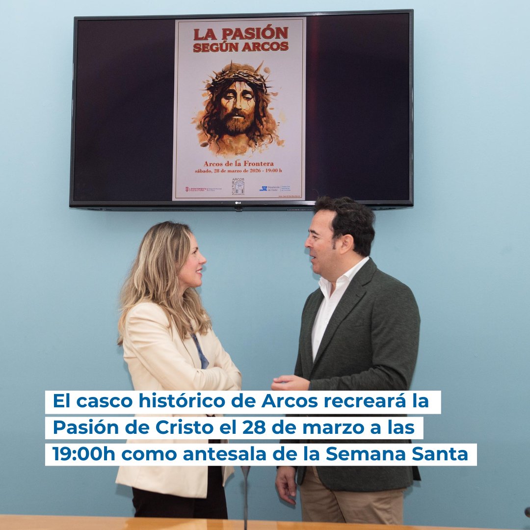 ✝️ Arcos recreará la Pasión de Cristo el 28 de marzo a las 19:00 h en su casco histórico.

‘La Pasión según Arcos’, con unos 120 figurantes, convierte el conjunto monumental en escenario de Jerusalén como antesala de la Semana Santa, declarada de Interés Turístico Nacional.