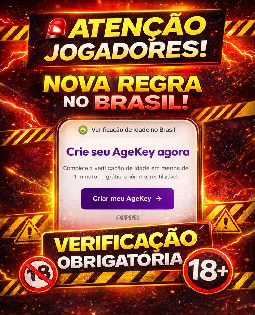 Sapo_Pes's tweet photo. A partir do dia 5, começa a valer no Brasil a nova regra de proteção à criança 👶⚖️
👉 Se você é maior de 18 anos, vai precisar fazer a verificação de maioridade.
No vídeo eu te mostro passo a passo como verificar pela AgeKey ✅
Links nos comentários!
#eFootball #AgeKey https://t.co/CaayFMnlja