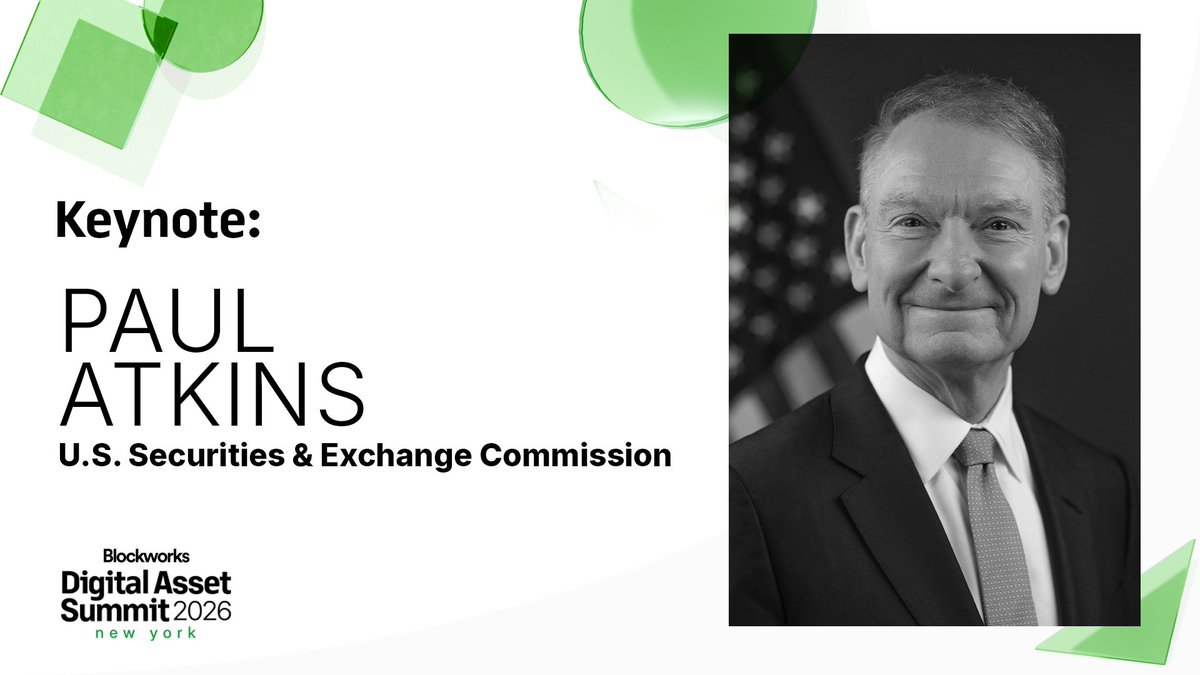 katedecesare's tweet photo. In just three short weeks, U.S. SEC Chair Paul S. Atkins will take the stage at @BlockworksDAS.

Expect sharp insights on market structure, policy direction, and what’s next for crypto in Washington and beyond.

Trust me, you won't want to miss it. https://t.co/V087Am1Ivo