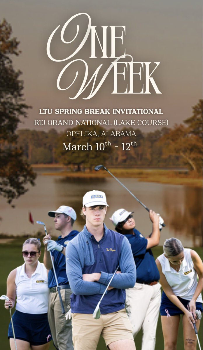 SHUSaintsGolf's tweet photo. We are ONE WEEK away from opening our final spring season in Opelika, Alabama at the LTU Spring Break Invitational.
#FearTheHalo #OneLastRound https://t.co/NOnAh8e3Wr