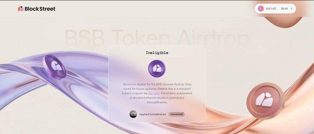 sayhellotowhale's tweet image. Hello dear @BlockSt_HQ @IsHedyW , could you please tell me? I'm an active user of your platform and haven't violated any laws, but I'm not eligible for the airdrop. Why? $BSB #BSB #BlockStreet